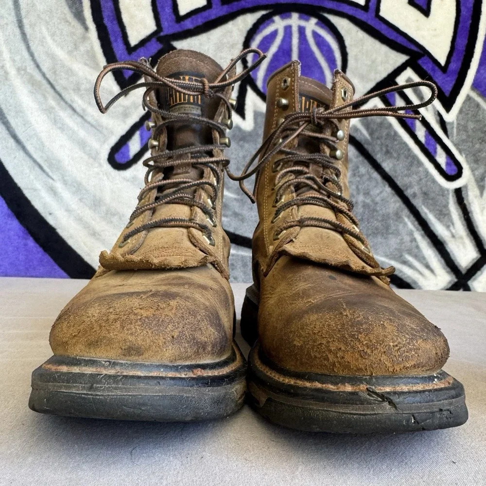 Size 9 - Ariat Men's Brown Leather Lace Up Work Boots Soft Toe 10016266